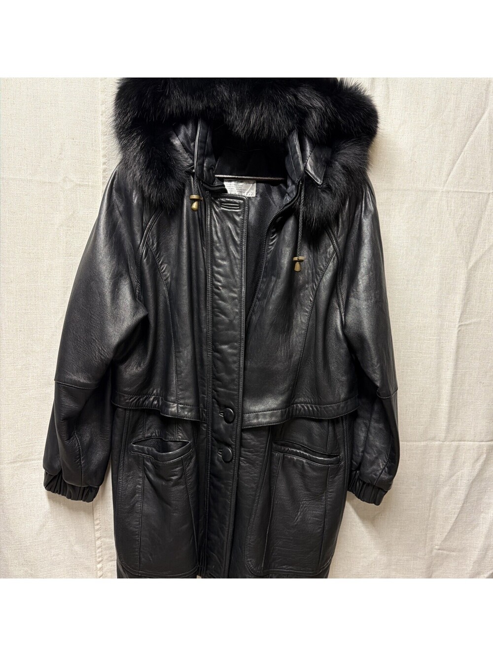 F.S. Design Women’s Black Fox Fur Hooded Jacket Size Large